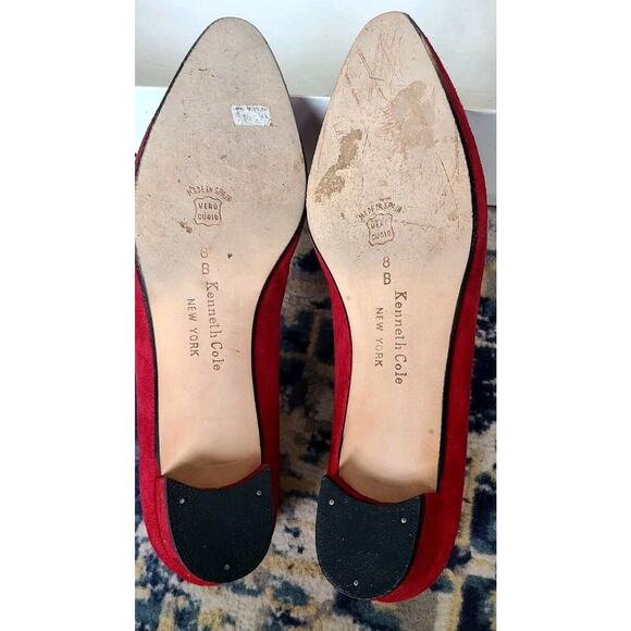 Vintage Kenneth Cole Red Suede Row Bow Flats Size 8 - Picture 3 of 9